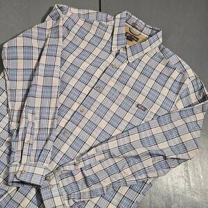 Eddie Bauer Men’s Plaid Button Down Shirt Blue White Large Classic Fit